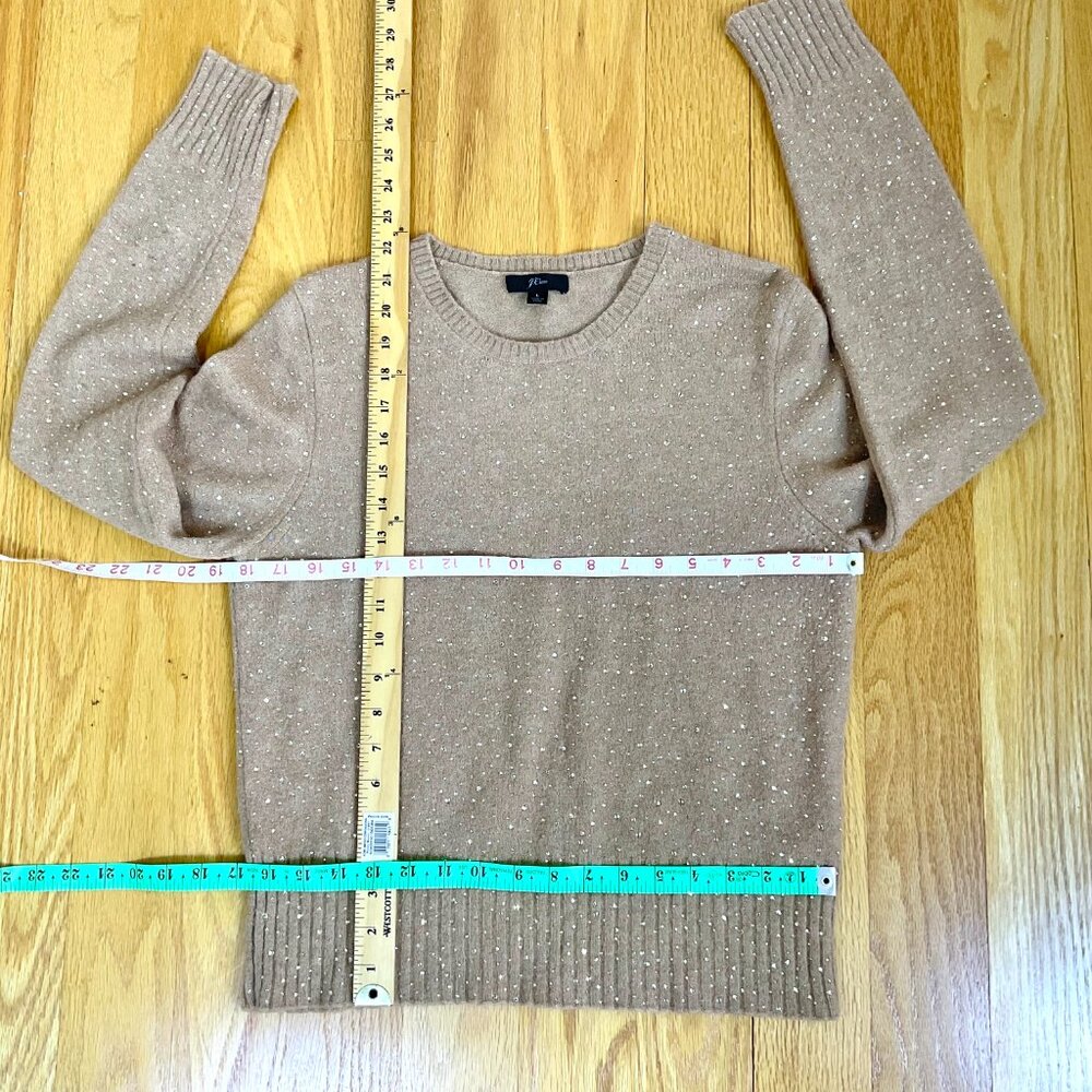 X J Crew Sweater Tan Camel with Rhinestones Merino Wool Alpaca Blend (L) - Picture 7 of 8